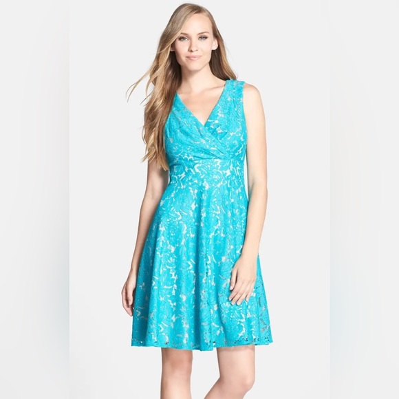 Eliza J Dresses & Skirts - NWT Eliza J Missy Teal Turquoise Lace Flare Midi Dress Size 8